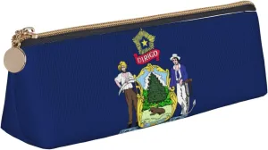 Maine State Flag Print Practical Pencil Case Triangle Zippered Pen Pouch Writing Tools Daily Essentials