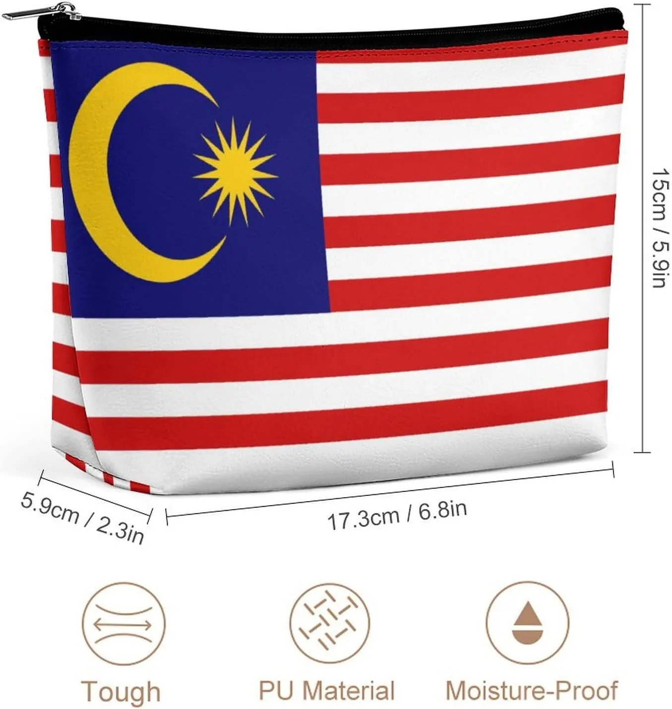 Malaysia Flag Compact Cosmetic Bag Lightweight Travel Makeup Pouch Waterproof Toiletry Organizer