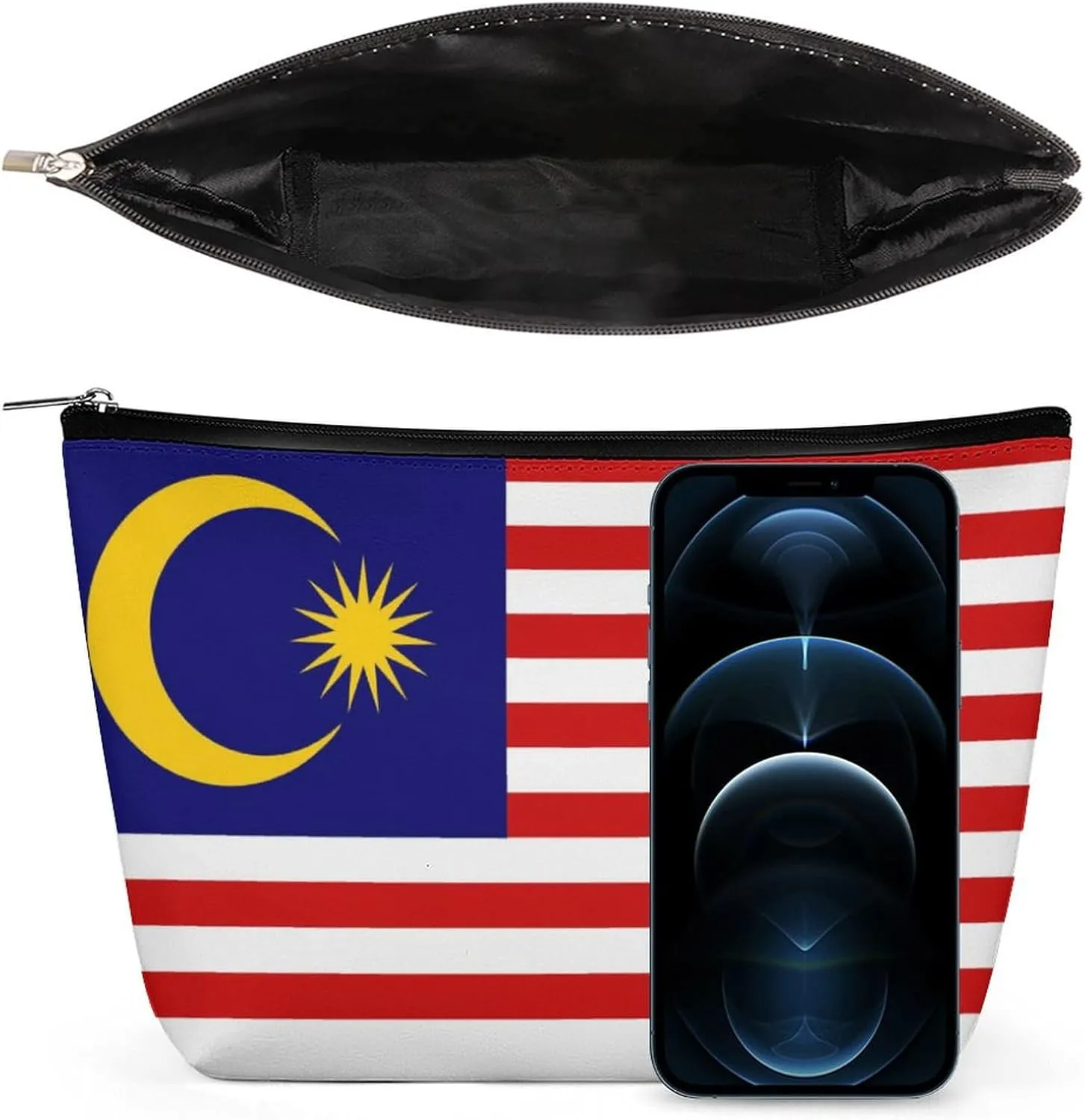 Malaysia Flag Compact Cosmetic Bag Lightweight Travel Makeup Pouch Waterproof Toiletry Organizer