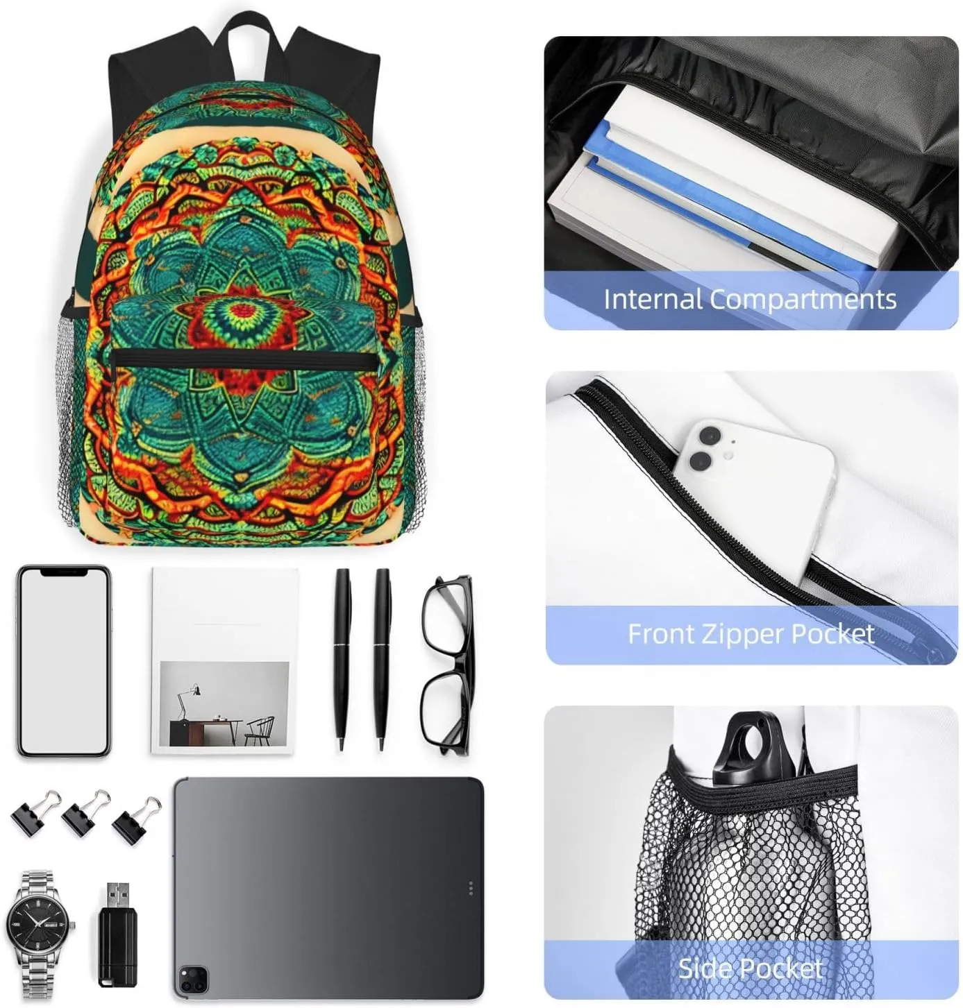 Mandala Backpack Cute Print Bookbag Women Travel Casual Water-resistant Backpack Travel Bag bags