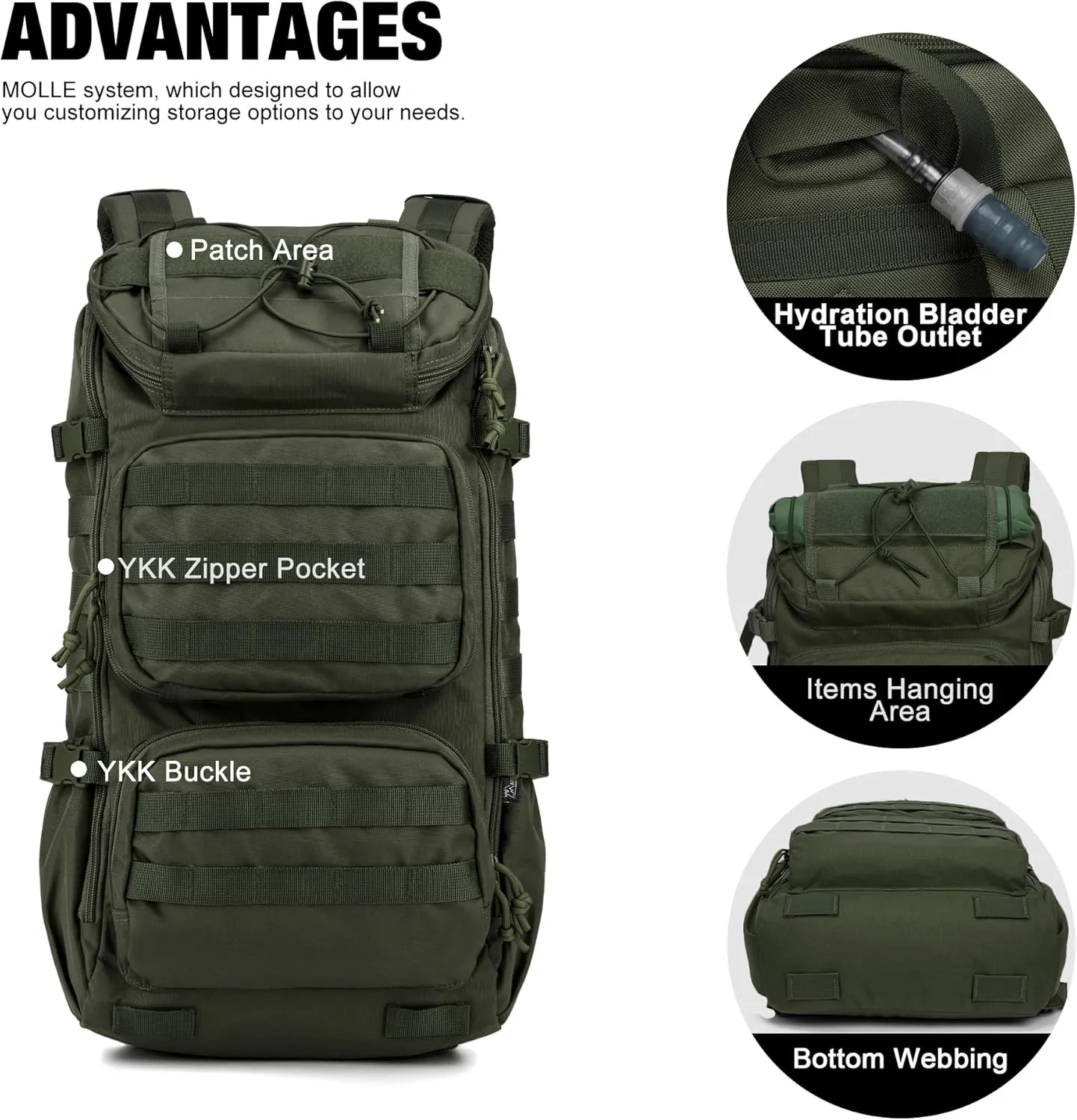 Mardingtop Tactical Backpacks Molle Hiking daypacks for Motorcycle Camping Hiking Military Traveling,25L Backpack