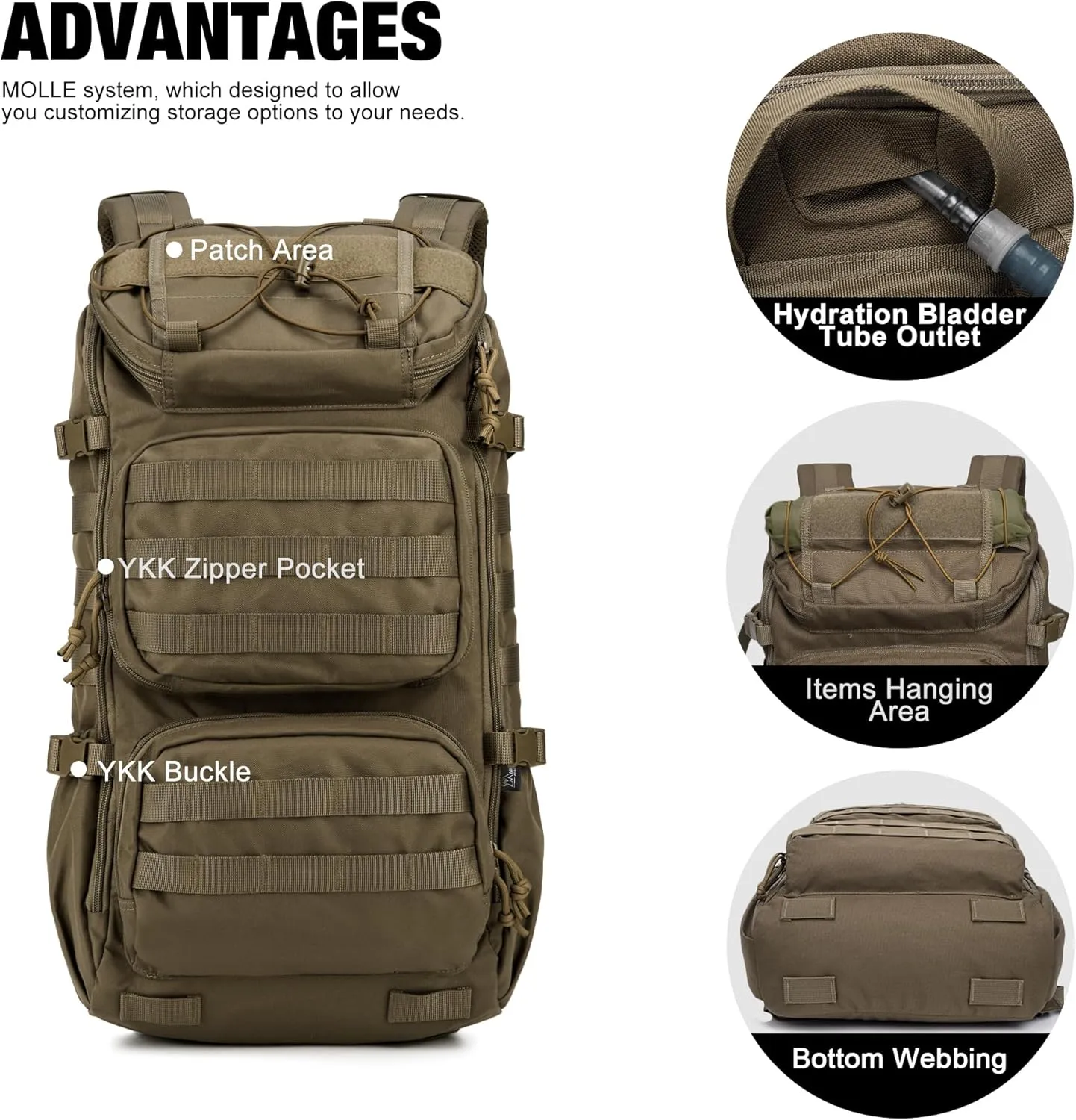 Mardingtop Tactical Backpacks Molle Hiking daypacks for Motorcycle Camping Hiking Military Traveling,25L Backpack