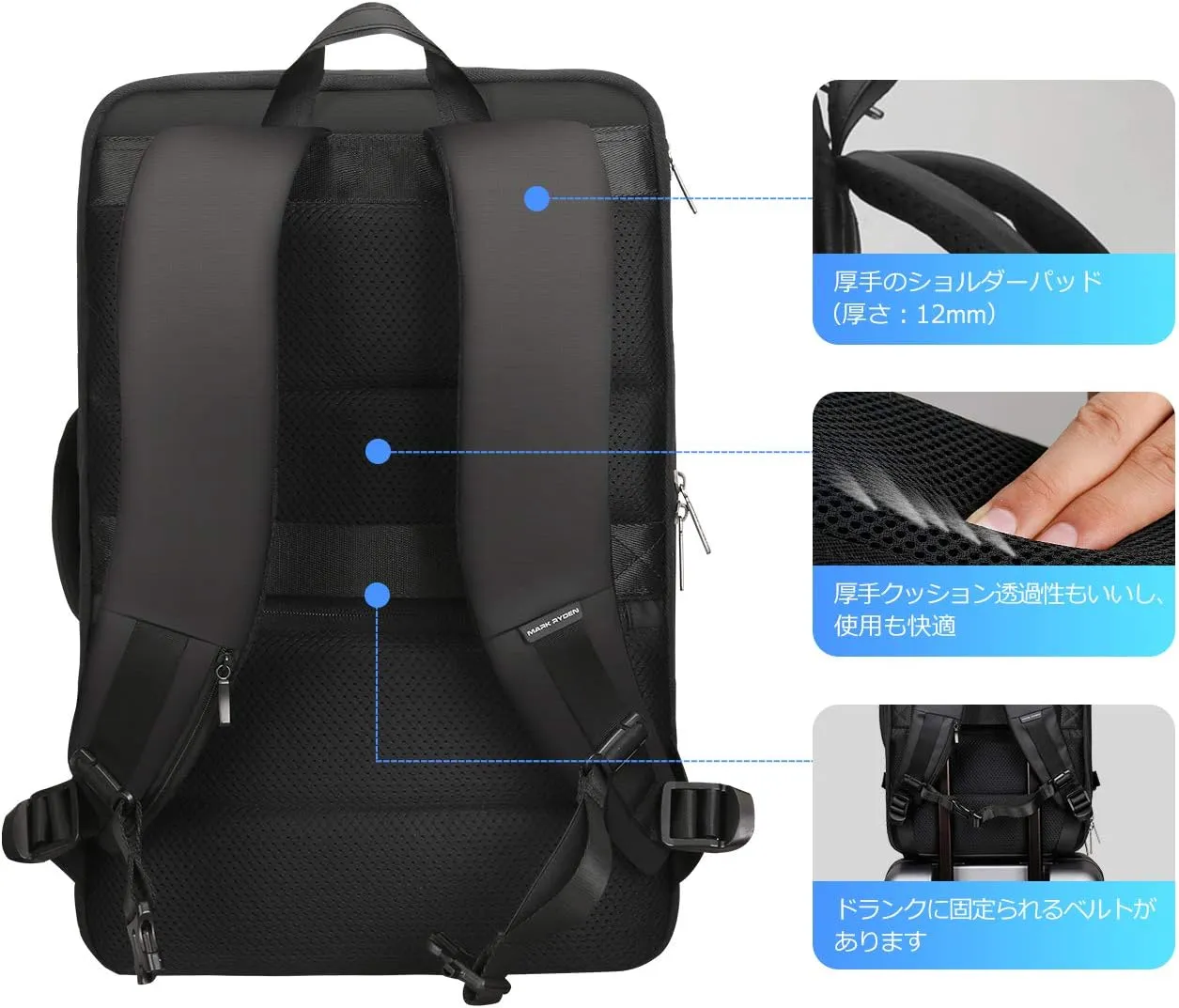 MARK RYDEN Travel Backpack for Men, 40L Airline Approved Carry on Backpack with USB Charging Port, 17.3 Inch Waterproof Business Laptop Backpack (12.6 x 8.0 x 19.6 Inch)