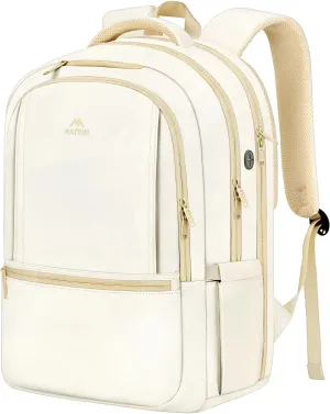 MATEIN Cute Backpacks for Teen Girls, Beige Backpack for School, Water Resistant TSA Approved Travel Bookbag for Women, 17 Inch Laptop Backpack for College Students Teachers, Graduation Gifts for Her