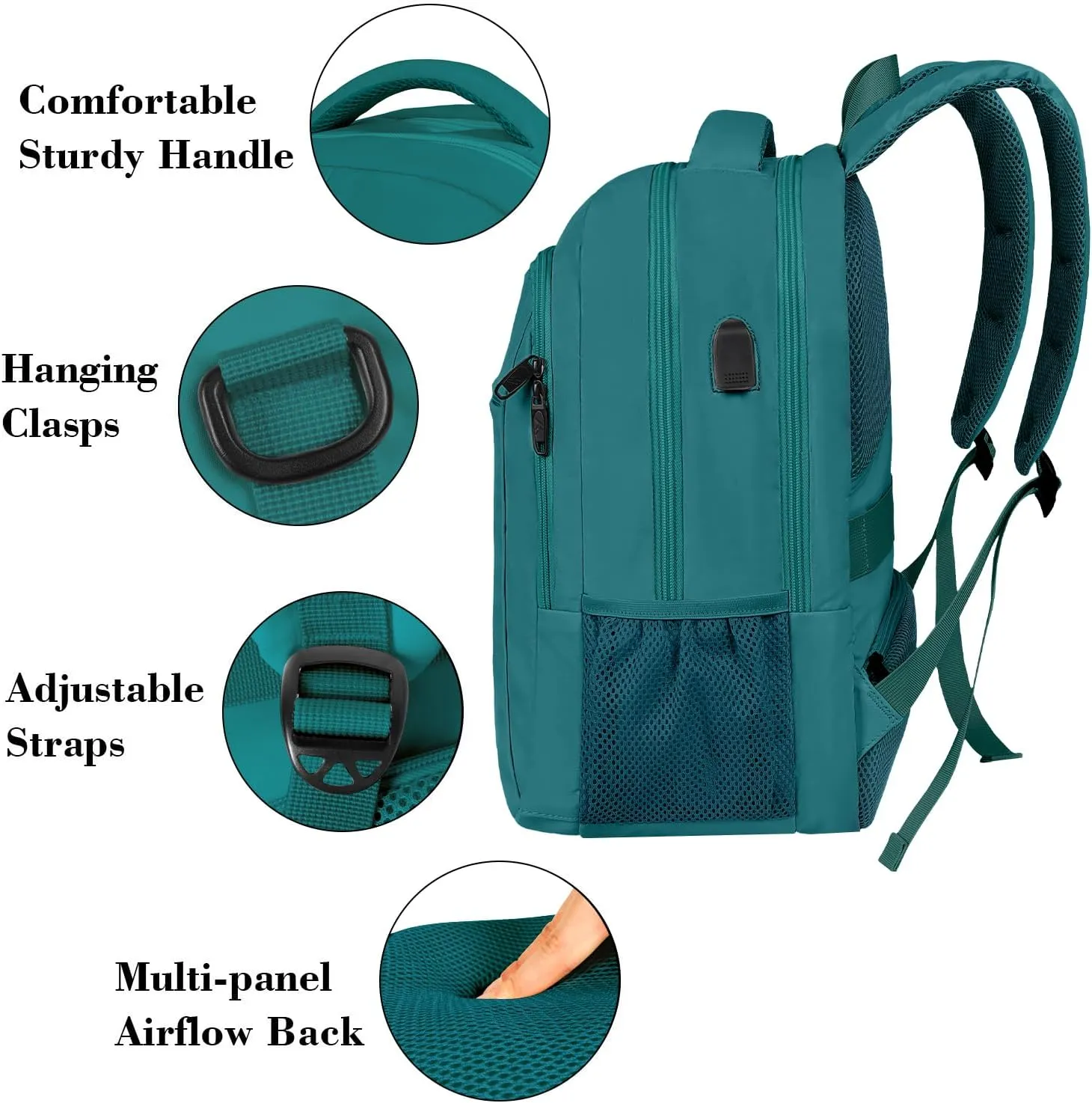 MATEIN Slim Laptop Backpack, Anti Theft 15.6 inch Computer Travel Backpack with USB Charging Port for Work College, Sturdy Water Resistant Daily Rucksack Bag Gifts for Men & Women, Peacock Blue