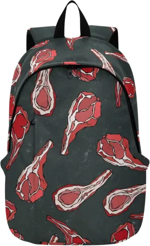 Meat Steak Beef Laptop Backpack Travel Hiking Camping Work Computer Back Packs Book Bags for Men Women