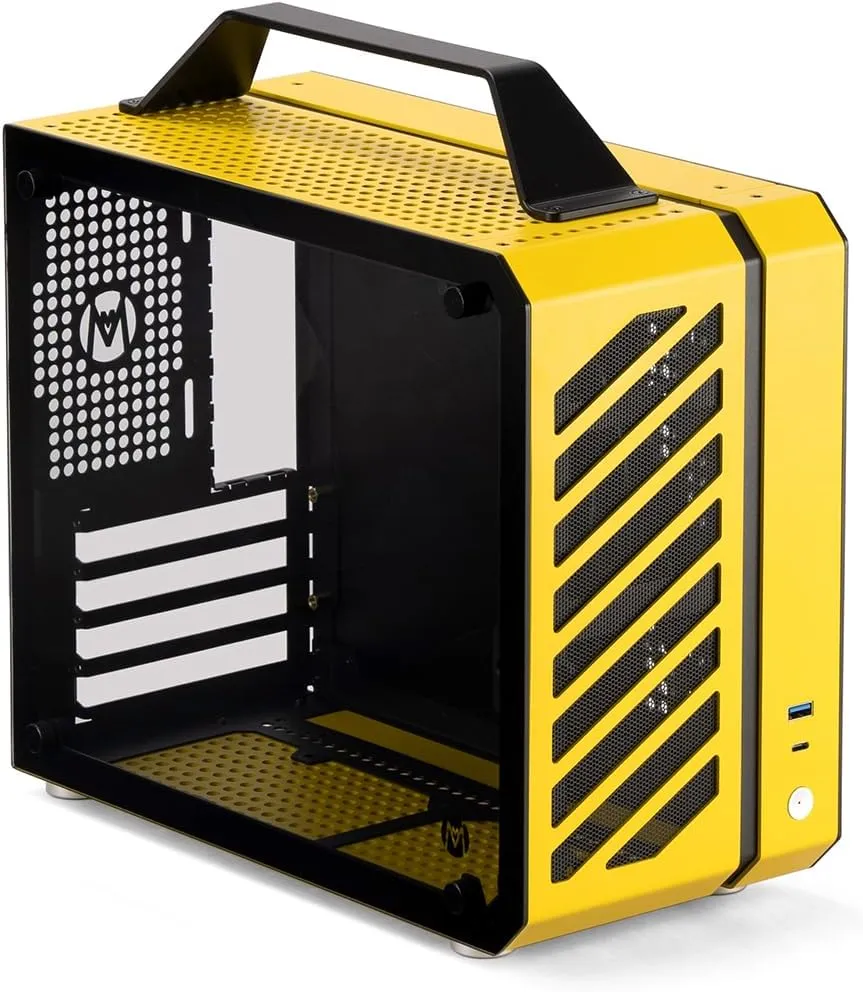Mechanic Master C26 Desktop Portable Mini MATX Case with Handle | 13.2L | SFX PSU Compatible | MATX Motherboard | 310mm GPU | 135mm Air Cooling (Vitality Yellow)