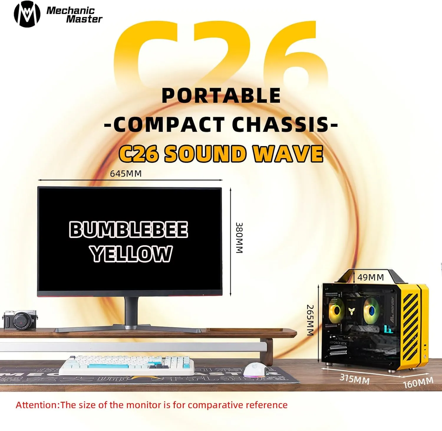 Mechanic Master C26 Desktop Portable Mini MATX Case with Handle | 13.2L | SFX PSU Compatible | MATX Motherboard | 310mm GPU | 135mm Air Cooling (Vitality Yellow)