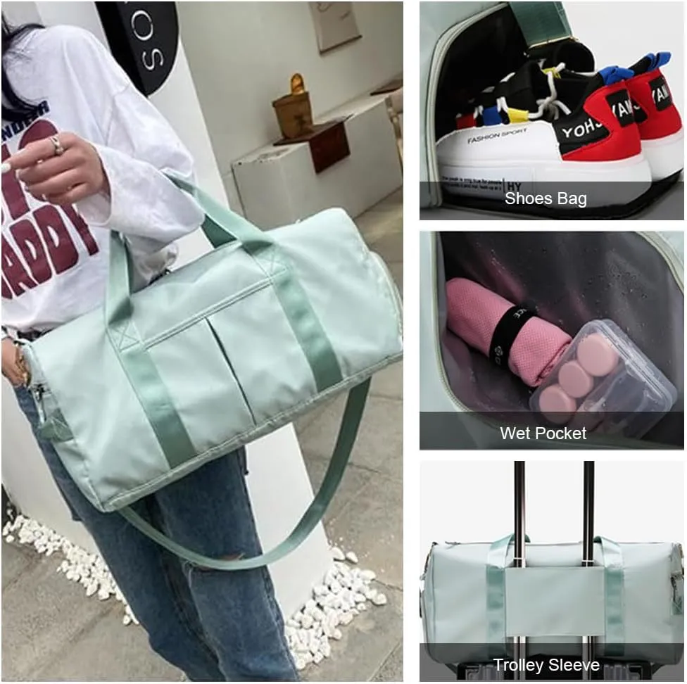 Medium Size Gym Bag for Women and Men, Workout Bag for Sports and Weekend Getaway, Waterproof Travel Dufflebag with Shoe and Wet Clothes Compartments (GREEN)