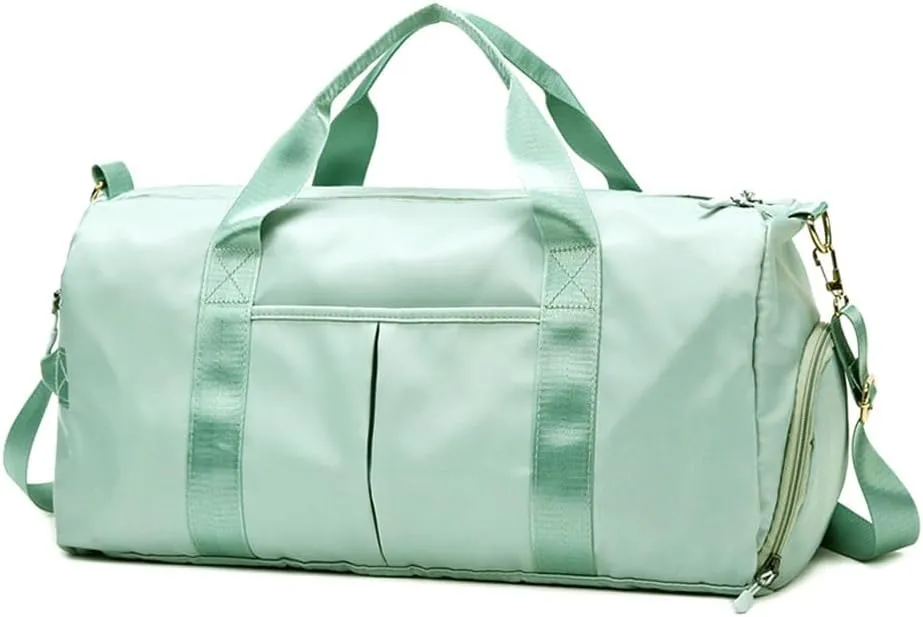 Medium Size Gym Bag for Women and Men, Workout Bag for Sports and Weekend Getaway, Waterproof Travel Dufflebag with Shoe and Wet Clothes Compartments (GREEN)
