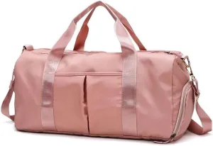 Medium Size Gym Bag for Women and Men, Workout Bag for Sports and Weekend Getaway, Waterproof Travel Dufflebag with Shoe and Wet Clothes Compartments (PINK)