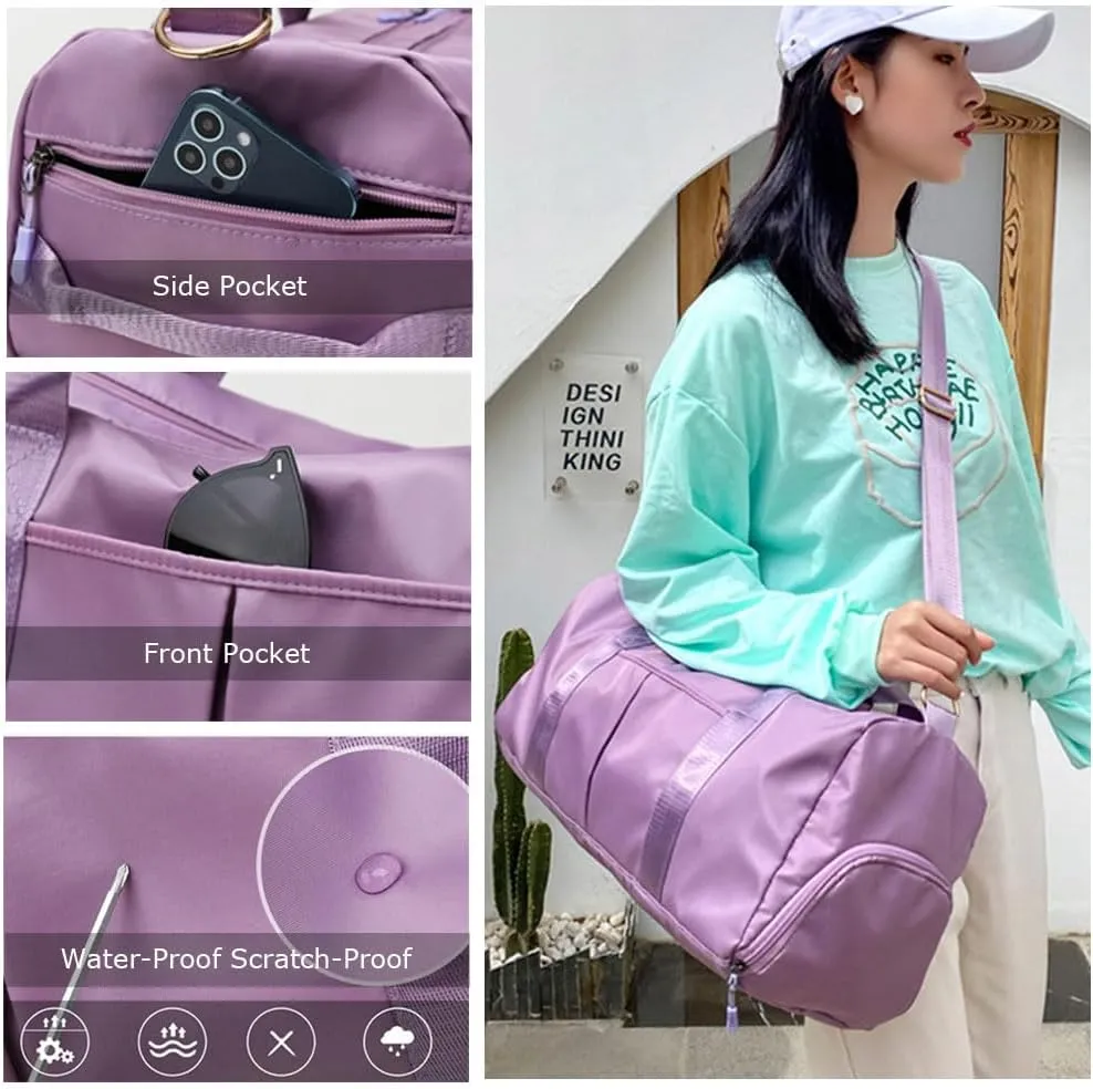 Medium Size Gym Bag for Women and Men, Workout Bag for Sports and Weekend Getaway, Waterproof Travel Dufflebag with Shoe and Wet Clothes Compartments (PINK)
