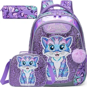 Meetbelify Backpacks for Girls School Bag Cute Girls Backpacks Ages 8-10 with Lunch Box Kids Bookbag Set Travel Backpack for Preschool Kindergarten Elementary Students
