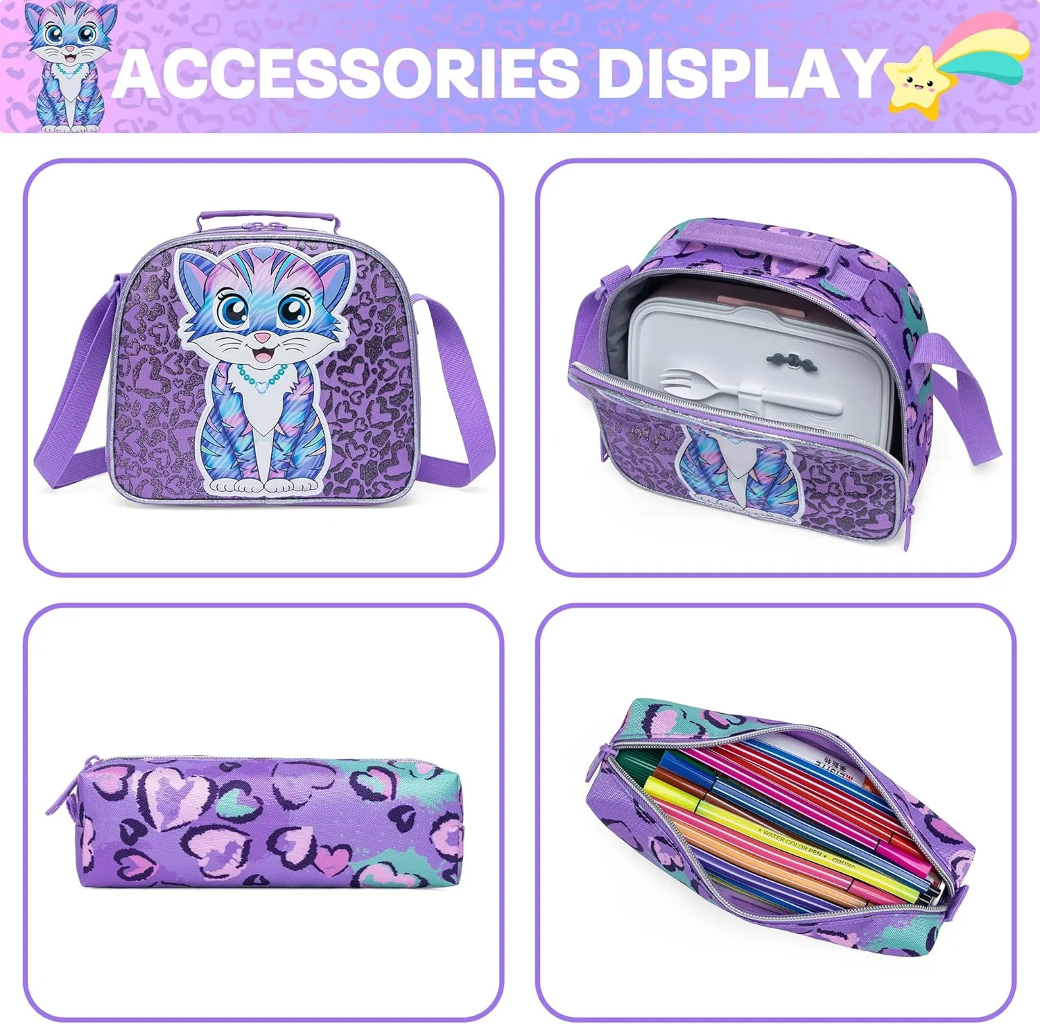 Meetbelify Backpacks for Girls School Bag Cute Girls Backpacks Ages 8-10 with Lunch Box Kids Bookbag Set Travel Backpack for Preschool Kindergarten Elementary Students
