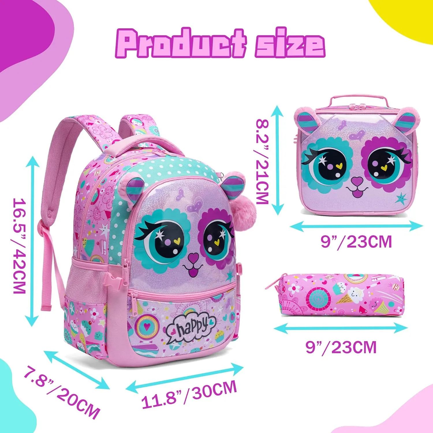 Meetbelify Cute Cat Backpacks for Girls School Bag Girls Backpacks Ages 8-10 with Lunch Box Kids Bookbag Set Travel Backpack for Preschool Kindergarten Elementary Students Backpack to School Supplies