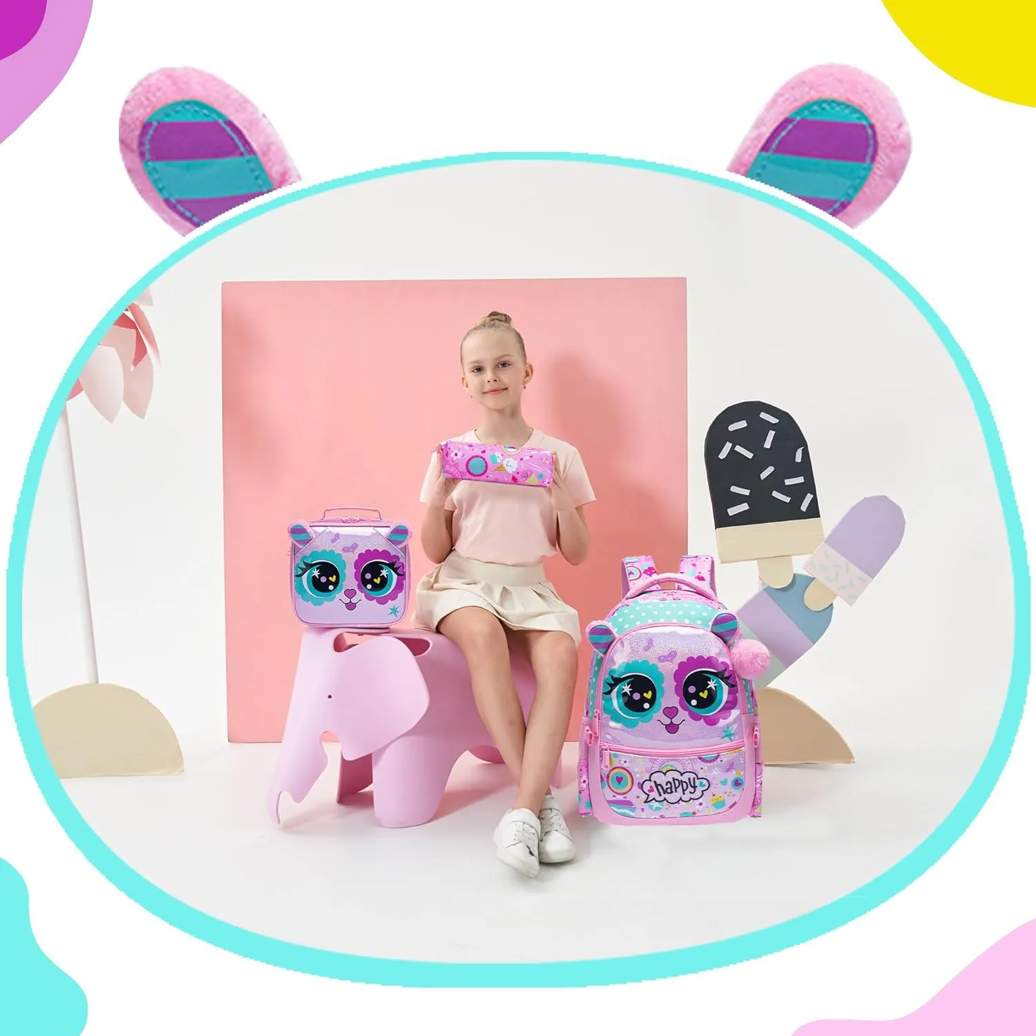 Meetbelify Cute Cat Backpacks for Girls School Bag Girls Backpacks Ages 8-10 with Lunch Box Kids Bookbag Set Travel Backpack for Preschool Kindergarten Elementary Students Backpack to School Supplies