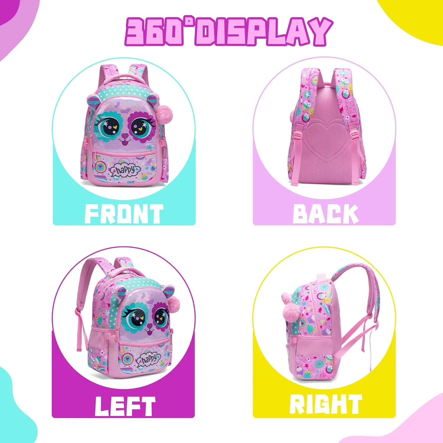 Meetbelify Cute Cat Backpacks for Girls School Bag Girls Backpacks Ages 8-10 with Lunch Box Kids Bookbag Set Travel Backpack for Preschool Kindergarten Elementary Students Backpack to School Supplies