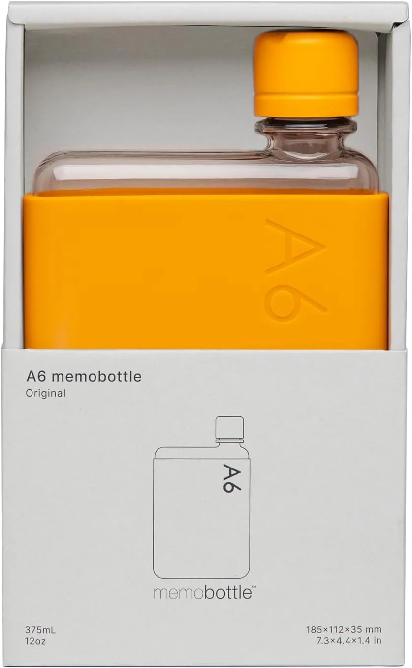 memobottle A6 (Mandarin) Bundle - 12oz (375ml) - Bottle, silicone sleeve & lid | Compact Water Bottle For Bags & Small Pockets | BPA Free Tritan | Modern, Minimalist | For Gym & Work