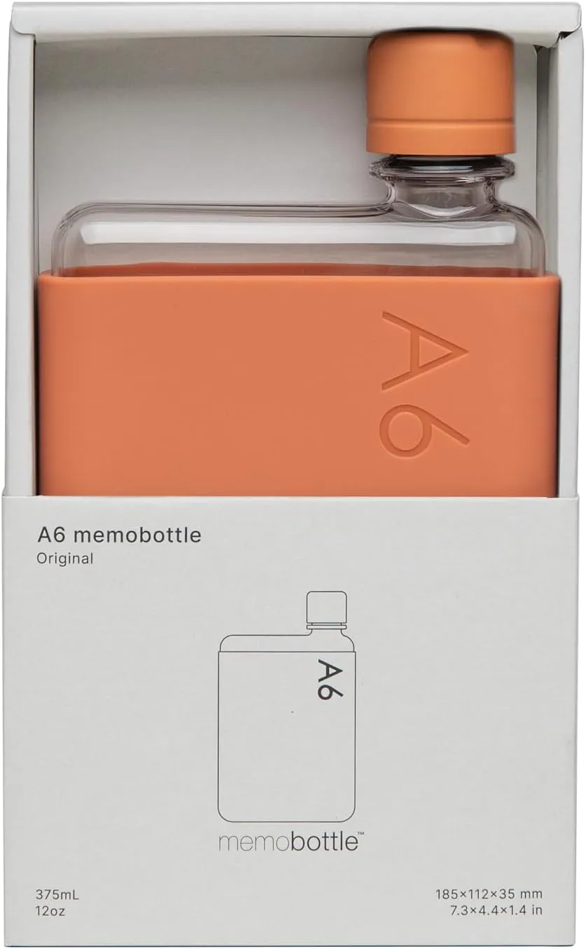 memobottle A6 (Terracotta) Bundle - 12oz (375ml) - Bottle, silicone sleeve & lid | Compact Water Bottle For Bags & Small Pockets | BPA Free Tritan | Modern, Minimalist | For Gym & Work