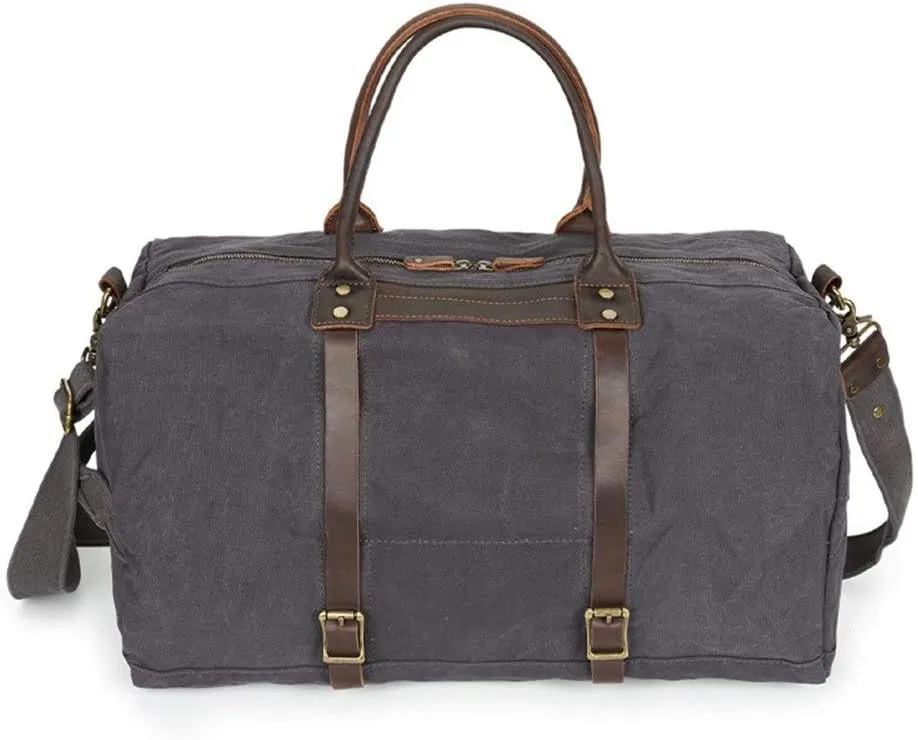 men Men Casual Travel Duffel Waterproof Canvas Cowhide Leather Luggage Tote Handbag Gym Sports Overnight Weekend Bag Sports Overnight Gym Luggage Weekend Tote Bag(Gray)