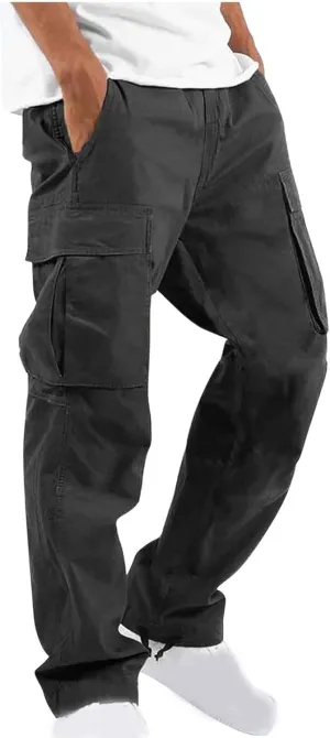 Mens Cargo Pants Ripstop Utility Straight Leg Joggers Pants Relaxed Fit Outdoor Trousers with Multi Pockets