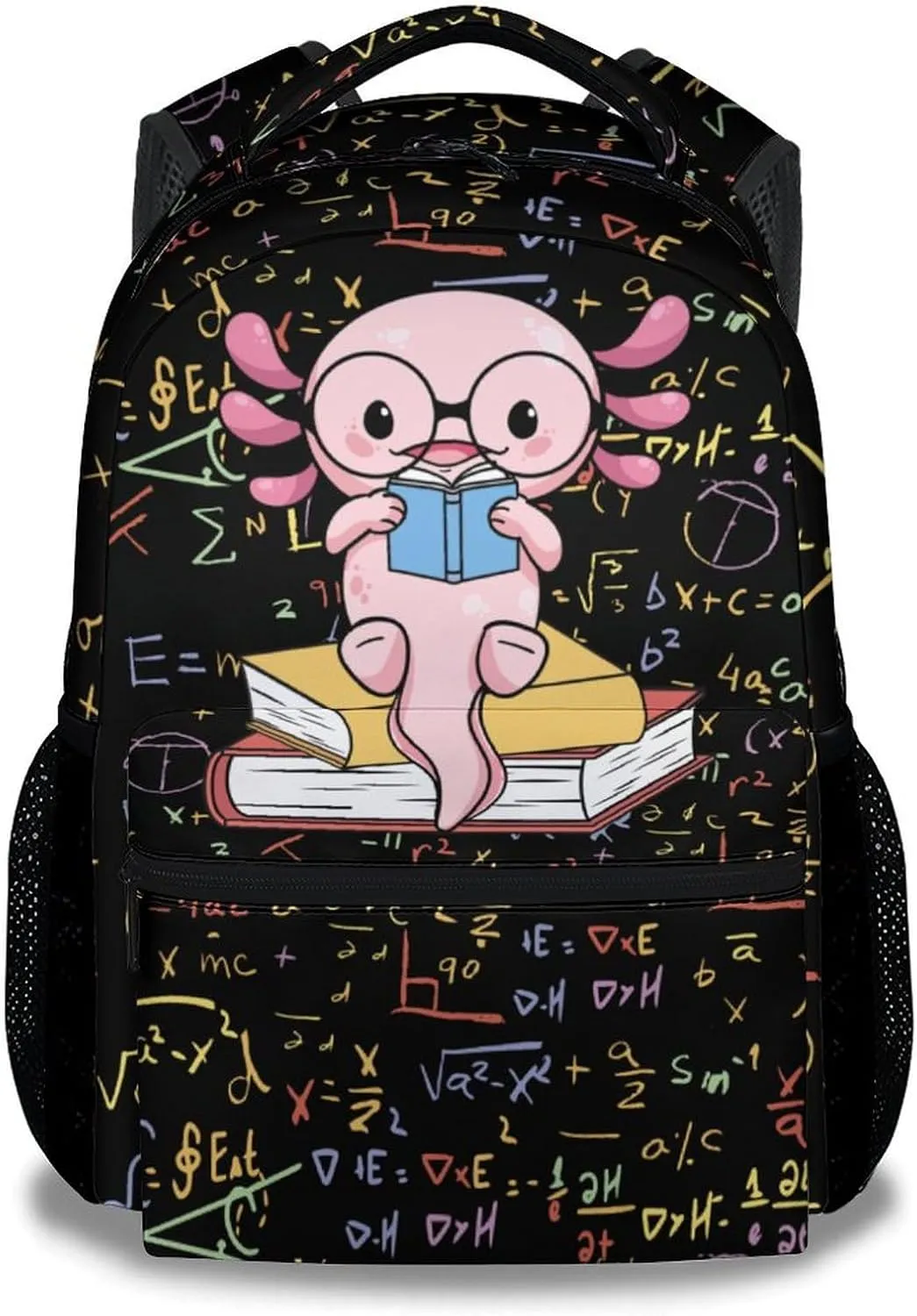 Mercuryelf Axolotl Backpack for Boys Girls, 16 Inch Black Backpacks for School Travel, Cute Lightweight Bookbag for Kids