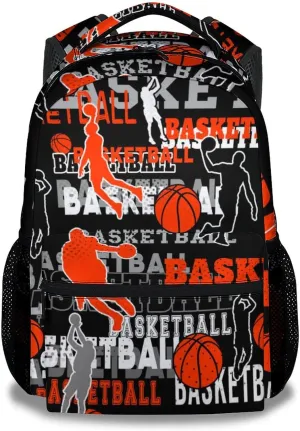 Mercuryelf Basketball Backpack for Boys Girls, 16 Inch Black Backpacks for School Travel, Cool Lightweight Bookbag for Kids