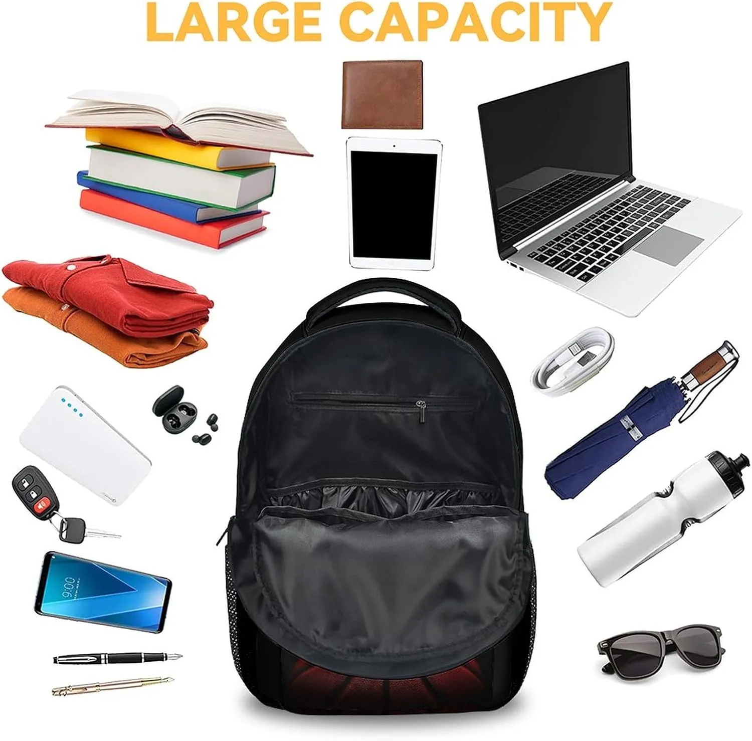 Mercuryelf Basketball Backpack for Boys Girls, 16 Inch Black Backpacks for School Travel, Cool Lightweight Bookbag for Kids