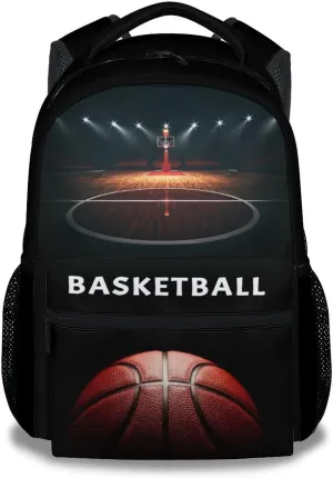 Mercuryelf Basketball Backpack for Boys Girls, 16 Inch Black Backpacks for School Travel, Cool Lightweight Bookbag for Kids
