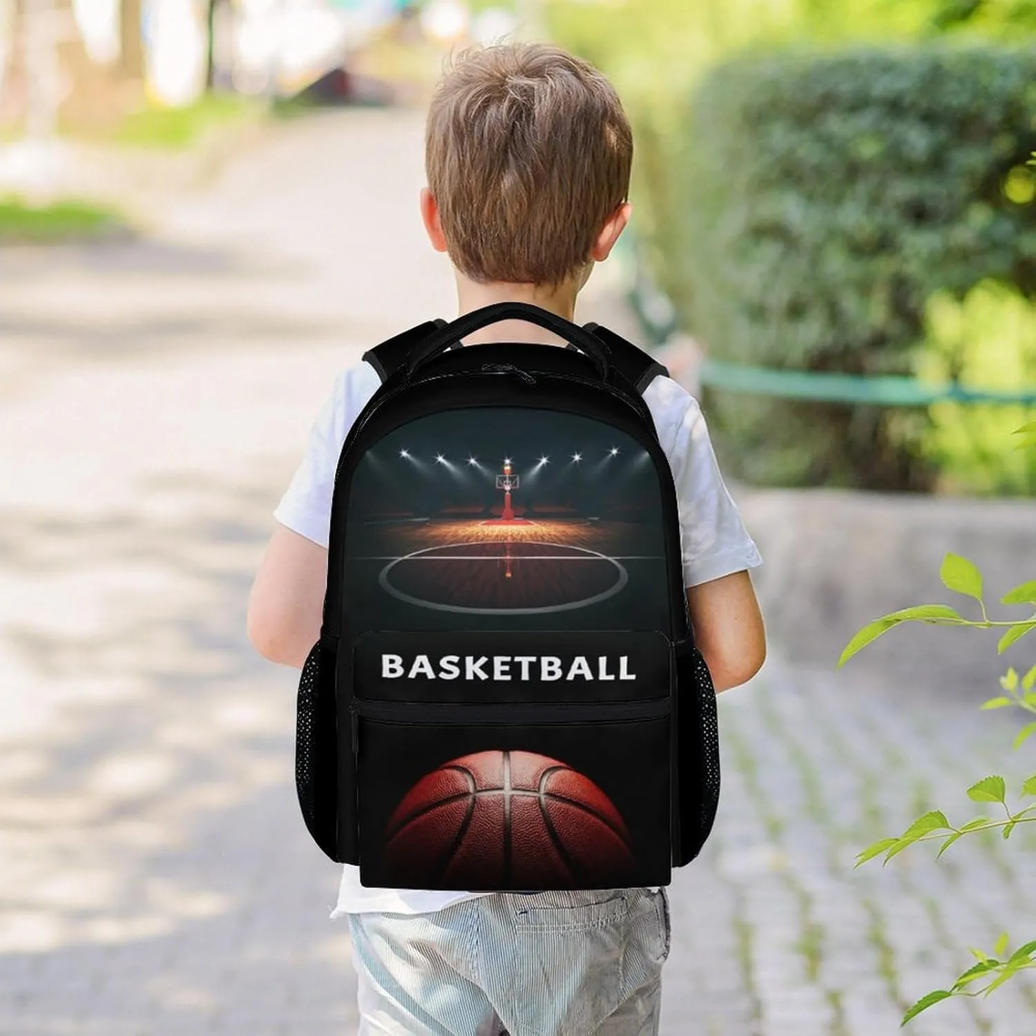 Mercuryelf Basketball Backpack for Boys Girls, 16 Inch Black Backpacks for School Travel, Cool Lightweight Bookbag for Kids