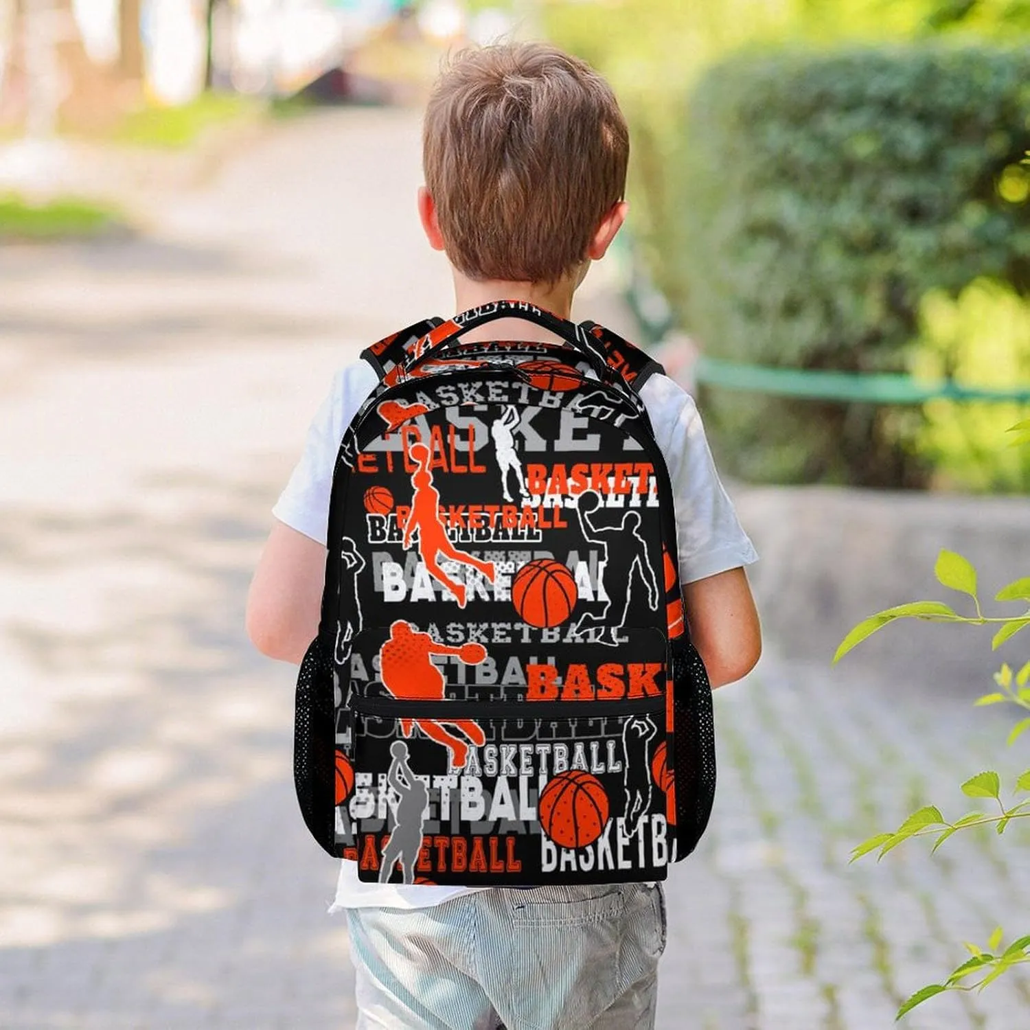 Mercuryelf Basketball Backpack for Boys Girls, 16 Inch Black Backpacks for School Travel, Cool Lightweight Bookbag for Kids