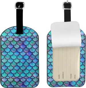 Mermaid Teal Fish Scale Print Airplane Luggage Tag Elegant Luggage Tag 4.3 X 2.76 Inch for Suitcases Travel Bags