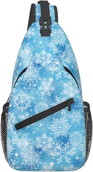 Merry Christmas Snowflakes Blue Cross Chest Bag Diagonally Hiking Crossbody Bag Travel Shoulder Daypack Lightweight Sling Backpack Cycling Daypacks Fitness Chest Backpacks