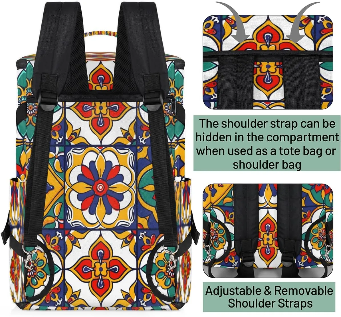 Mexican Talavera Ceramic Tile Travel Backpack Carry On Flight Approved for Men Women, Lightweight Large Luggage Weekender Casual Daypack Backpacks for Traveling Airplane