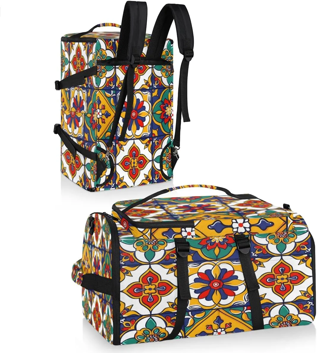 Mexican Talavera Ceramic Tile Travel Backpack Carry On Flight Approved for Men Women, Lightweight Large Luggage Weekender Casual Daypack Backpacks for Traveling Airplane