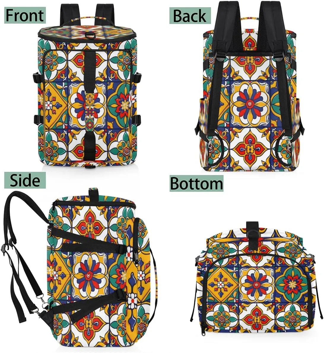 Mexican Talavera Ceramic Tile Travel Backpack Carry On Flight Approved for Men Women, Lightweight Large Luggage Weekender Casual Daypack Backpacks for Traveling Airplane
