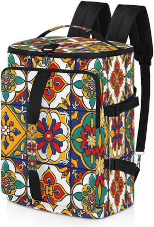 Mexican Talavera Ceramic Tile Travel Backpack Carry On Flight Approved for Men Women, Lightweight Large Luggage Weekender Casual Daypack Backpacks for Traveling Airplane
