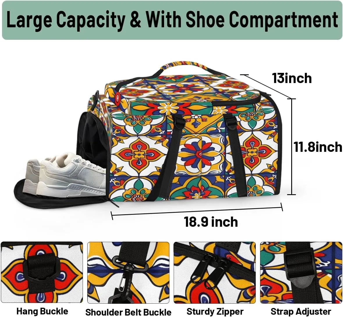 Mexican Talavera Ceramic Tile Travel Backpack Carry On Flight Approved for Men Women, Lightweight Large Luggage Weekender Casual Daypack Backpacks for Traveling Airplane