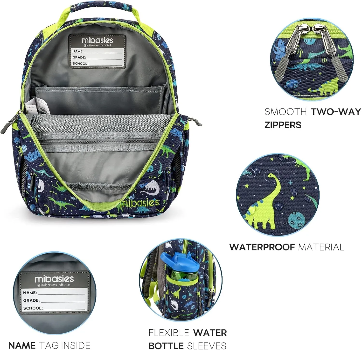 mibasies Boys Backpack 5-8: Lightweight Kids Backpacks Boys - Boy Bookbag for Elementary School - Galaxy Dinosaur