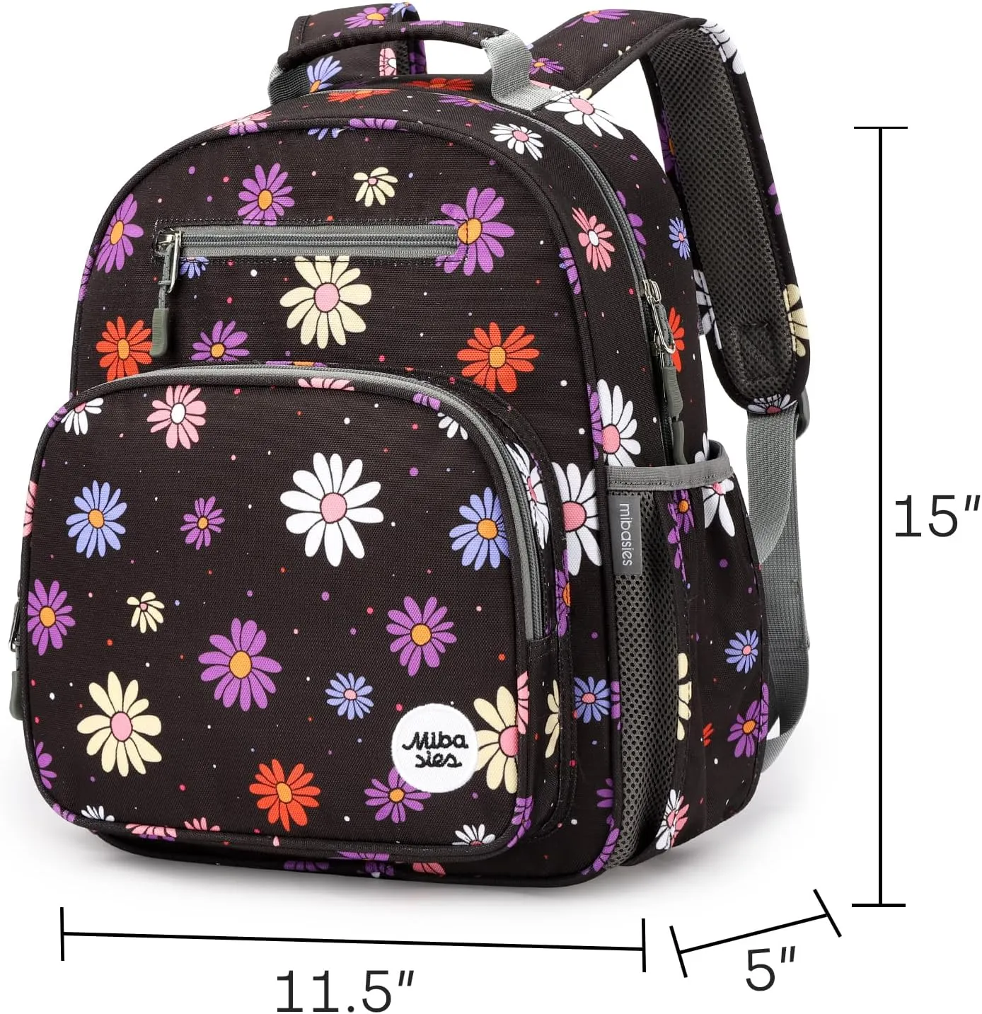 mibasies Kids Backpack for Girls: Girls Backpack 5-8 - Kindergarten Elementary School Bookbag for Girl - Cartoon Daisy Black