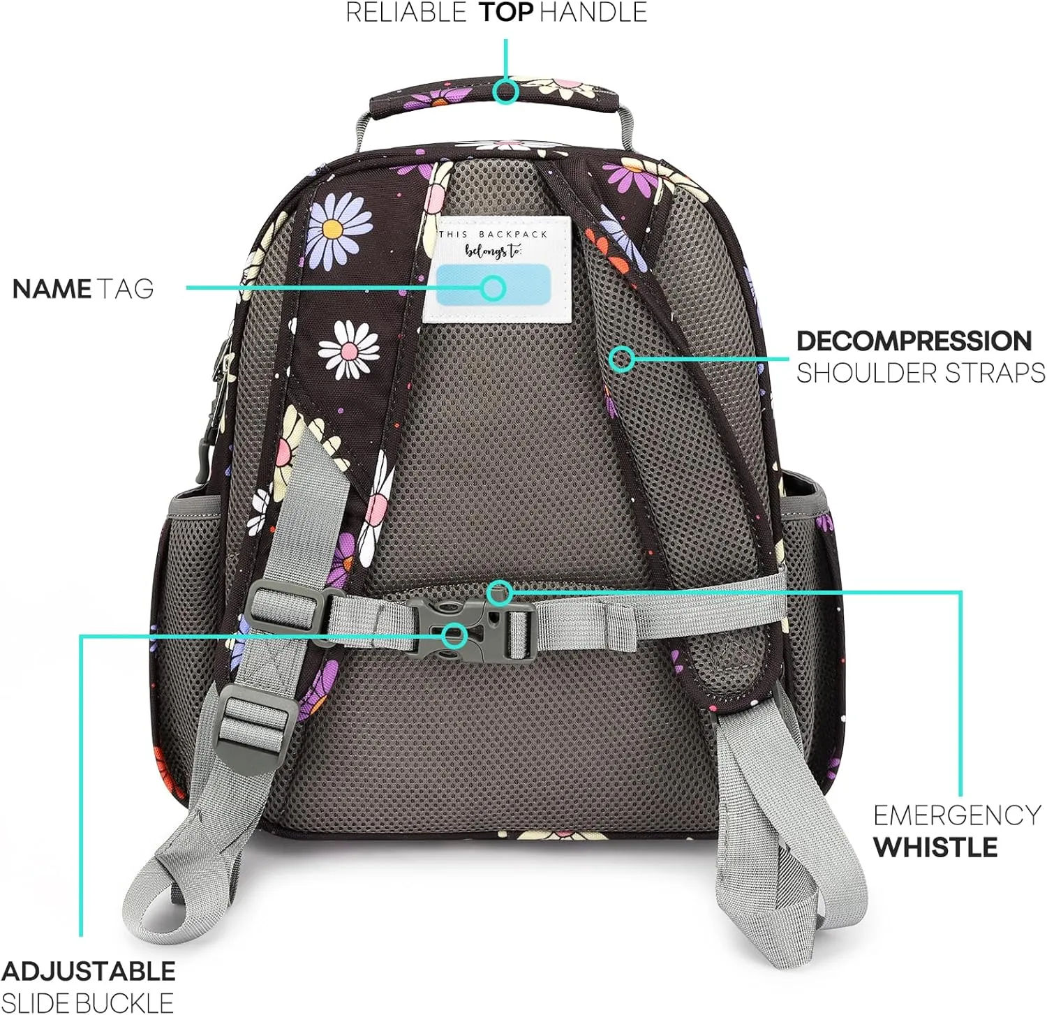 mibasies Kids Backpack for Girls: Girls Backpack 5-8 - Kindergarten Elementary School Bookbag for Girl - Cartoon Daisy Black