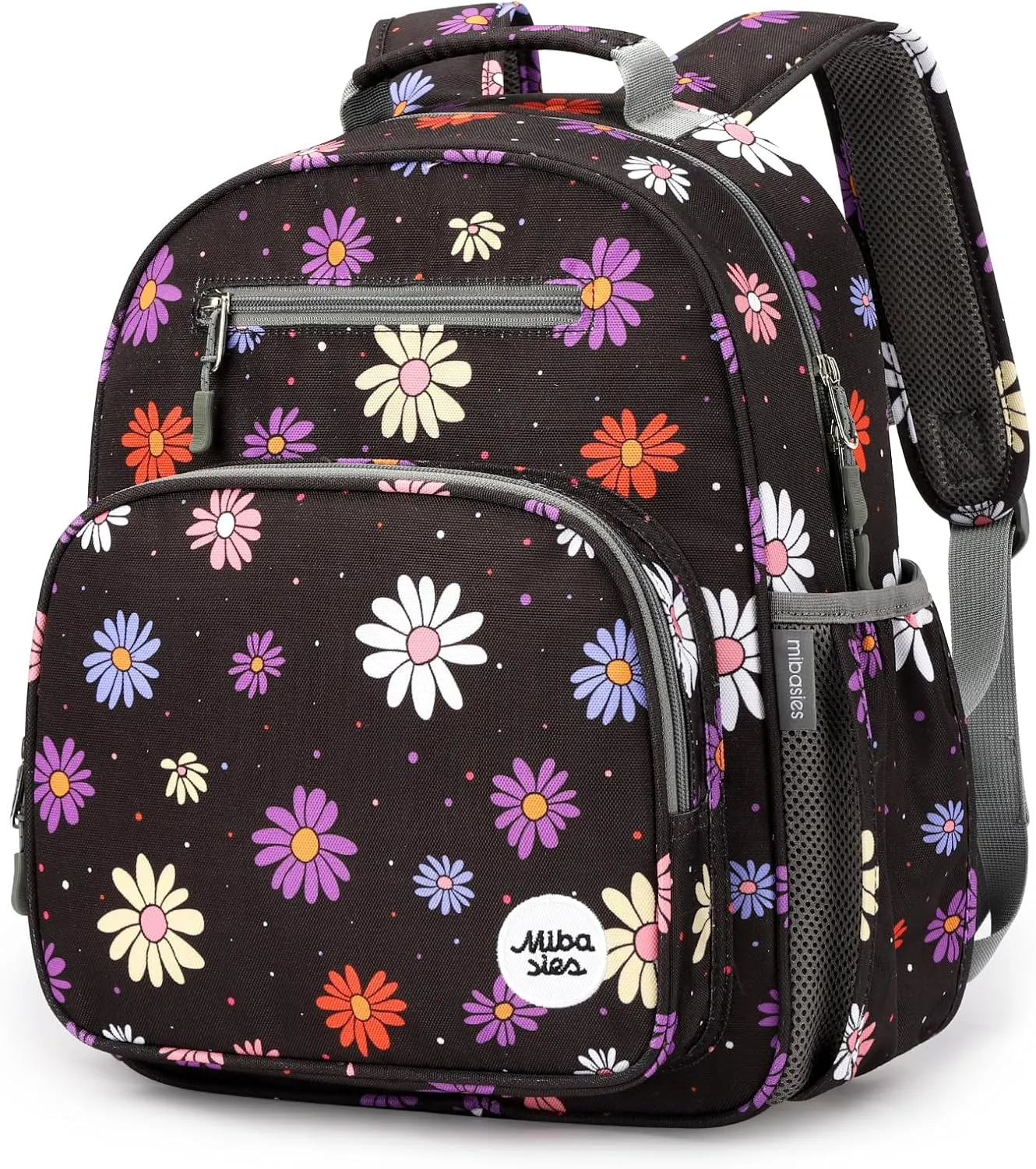 mibasies Kids Backpack for Girls: Girls Backpack 5-8 - Kindergarten Elementary School Bookbag for Girl - Cartoon Daisy Black