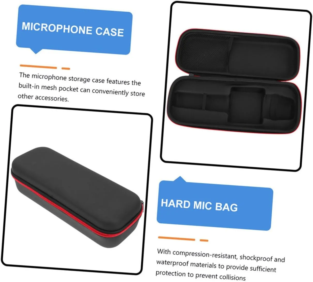 Microphone Bag Portable Zipper PU Leather Storage Pouch with Mesh Pocket for Accessories Lightweight and Durable Protective Case for Travel and Daily Use
