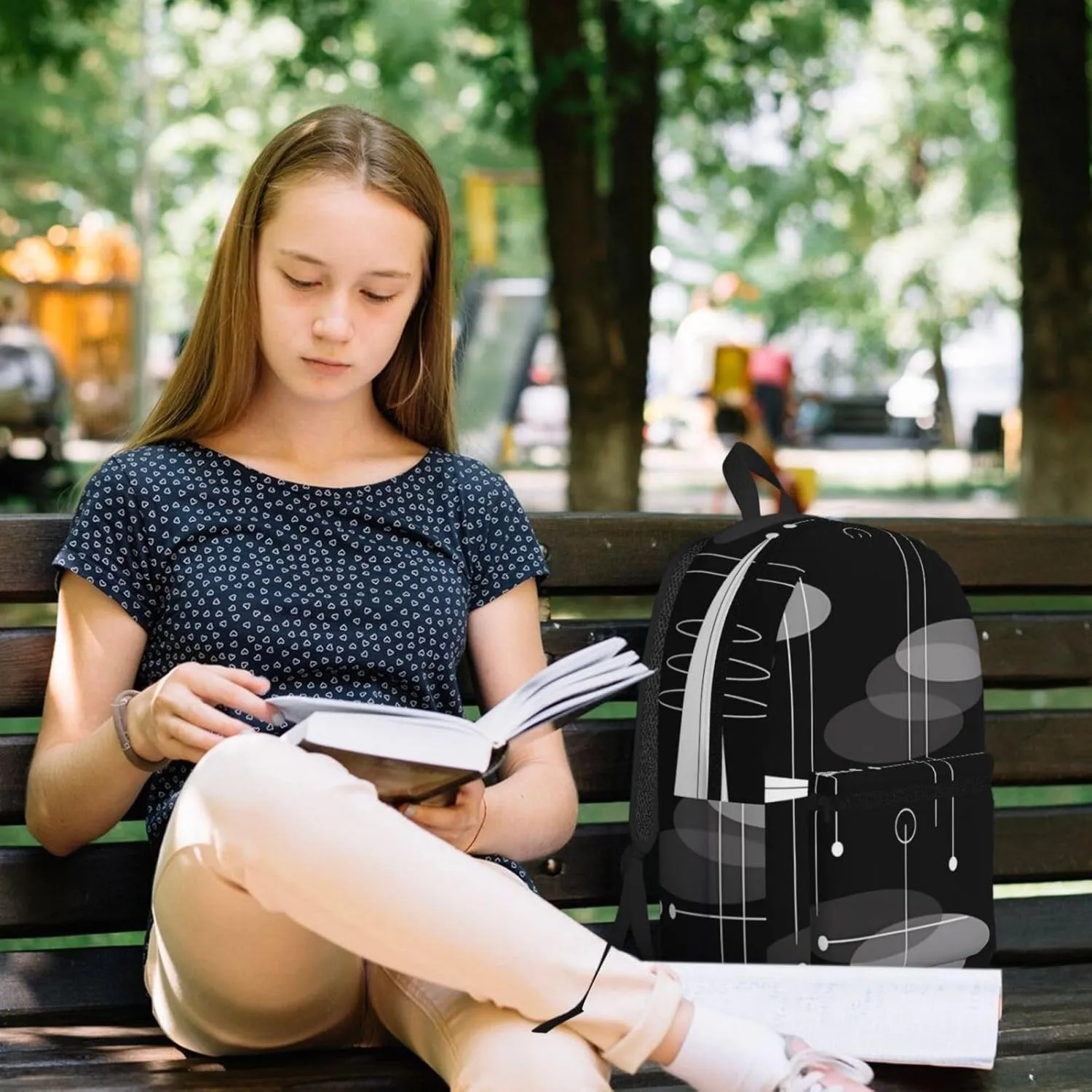 Mid-Century Atomic Space Age 17 Inch Backpacks Multipurpose Laptop Backpack Double Shoulder Bag for Men Women Gifts