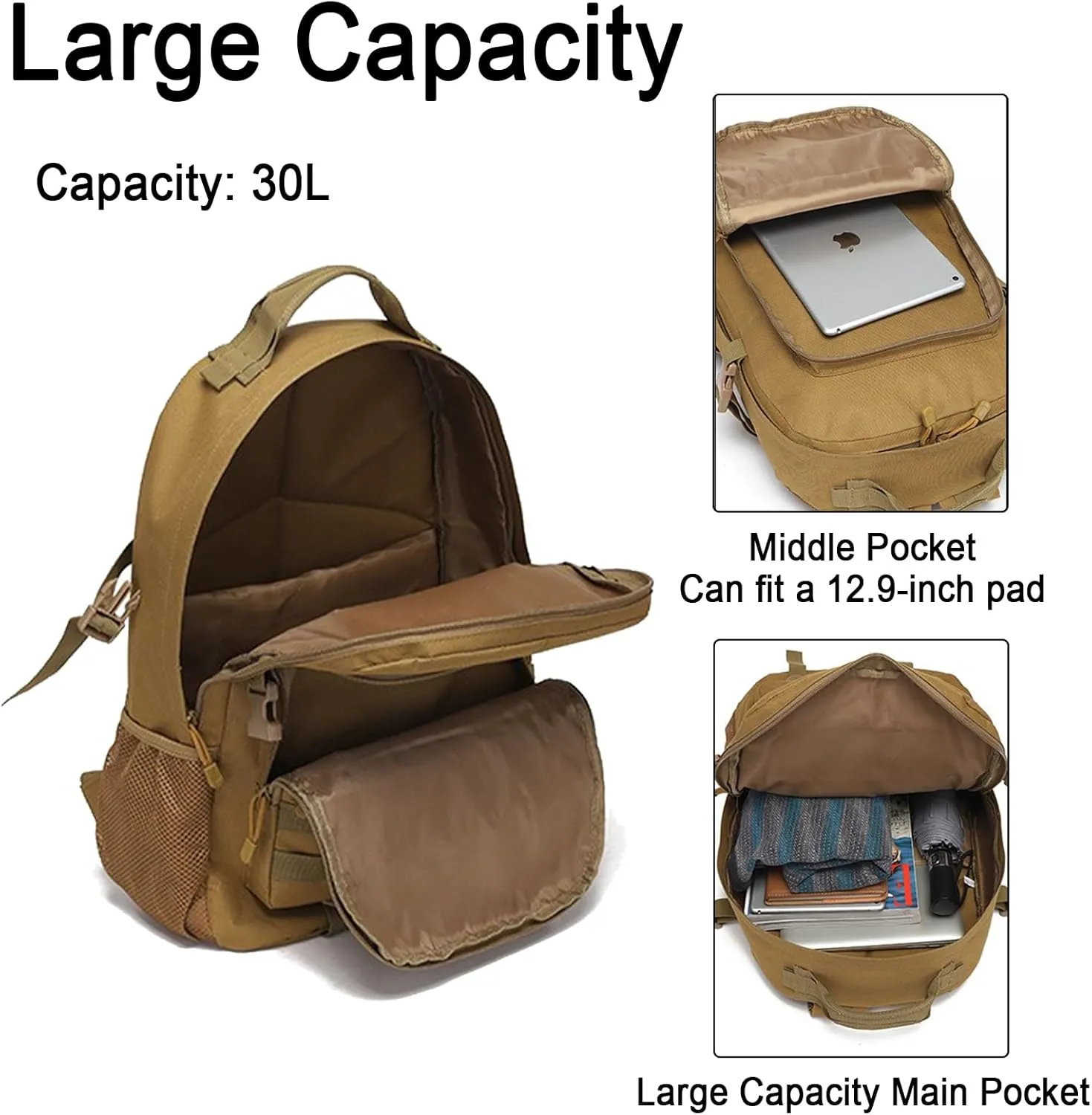 Military Tactical Backpack, 30L Hiking Daypack Water-Resistant 3 Day Assault Backpacks Molle Army Pack (ACU)