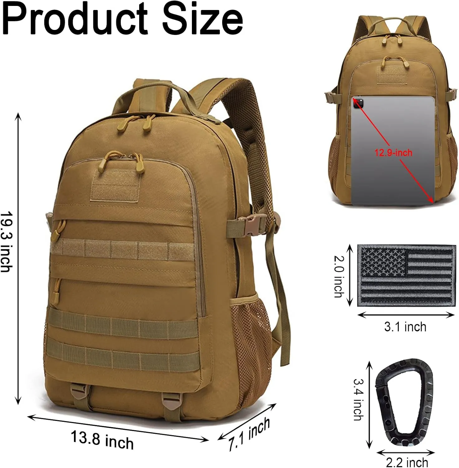 Military Tactical Backpack, 30L Hiking Daypack Water-Resistant 3 Day Assault Backpacks Molle Army Pack (ACU)