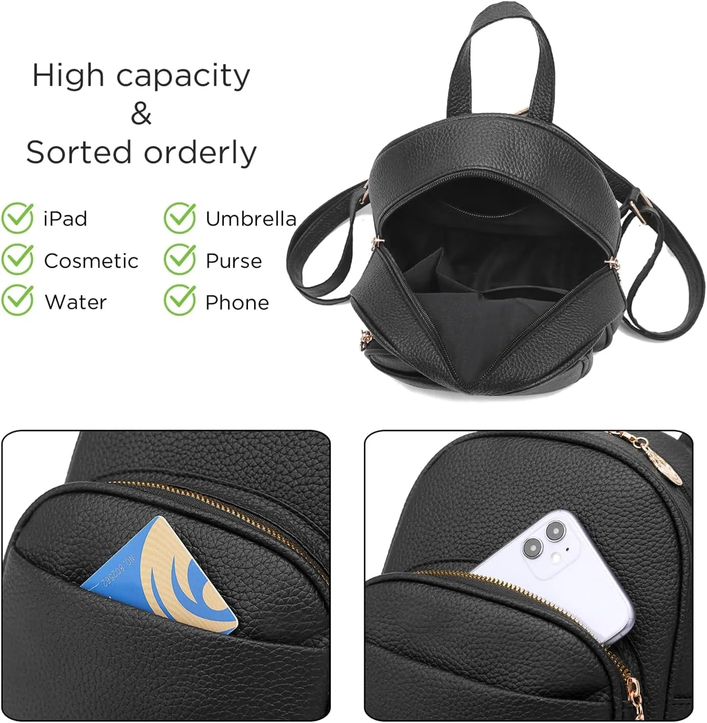 Mini Backpack for Women Girls Leather Backpacks Casual Small Daypack Shoulder Bag with Pockets