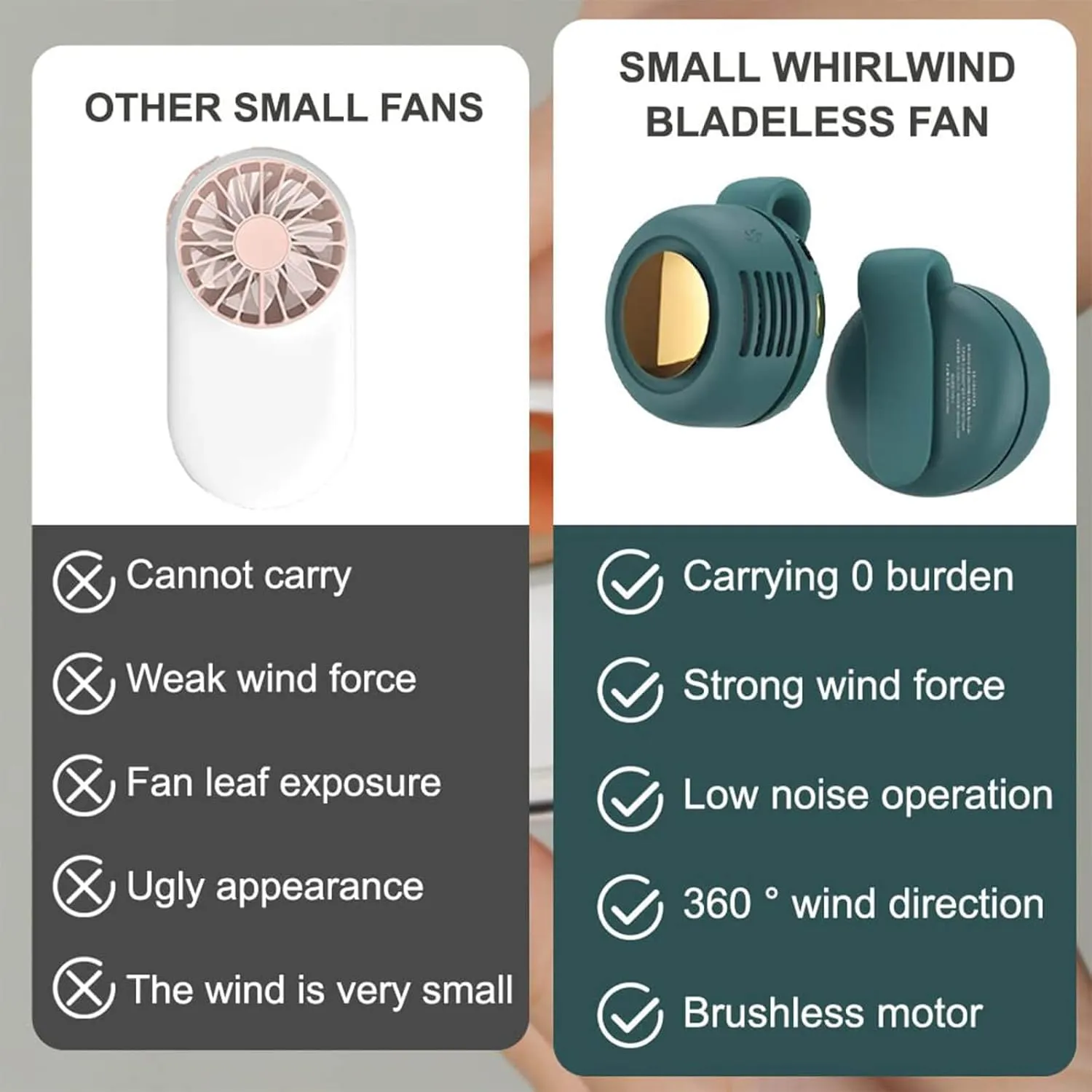 Mini Clip on Fan for Shirt & Waist, Portable Small Whirlwind Bladeless Fan, Small but Powerful, 3-Speed Silent Personal Mini Rechargeable Cooling Fans for Better Cooling (White)
