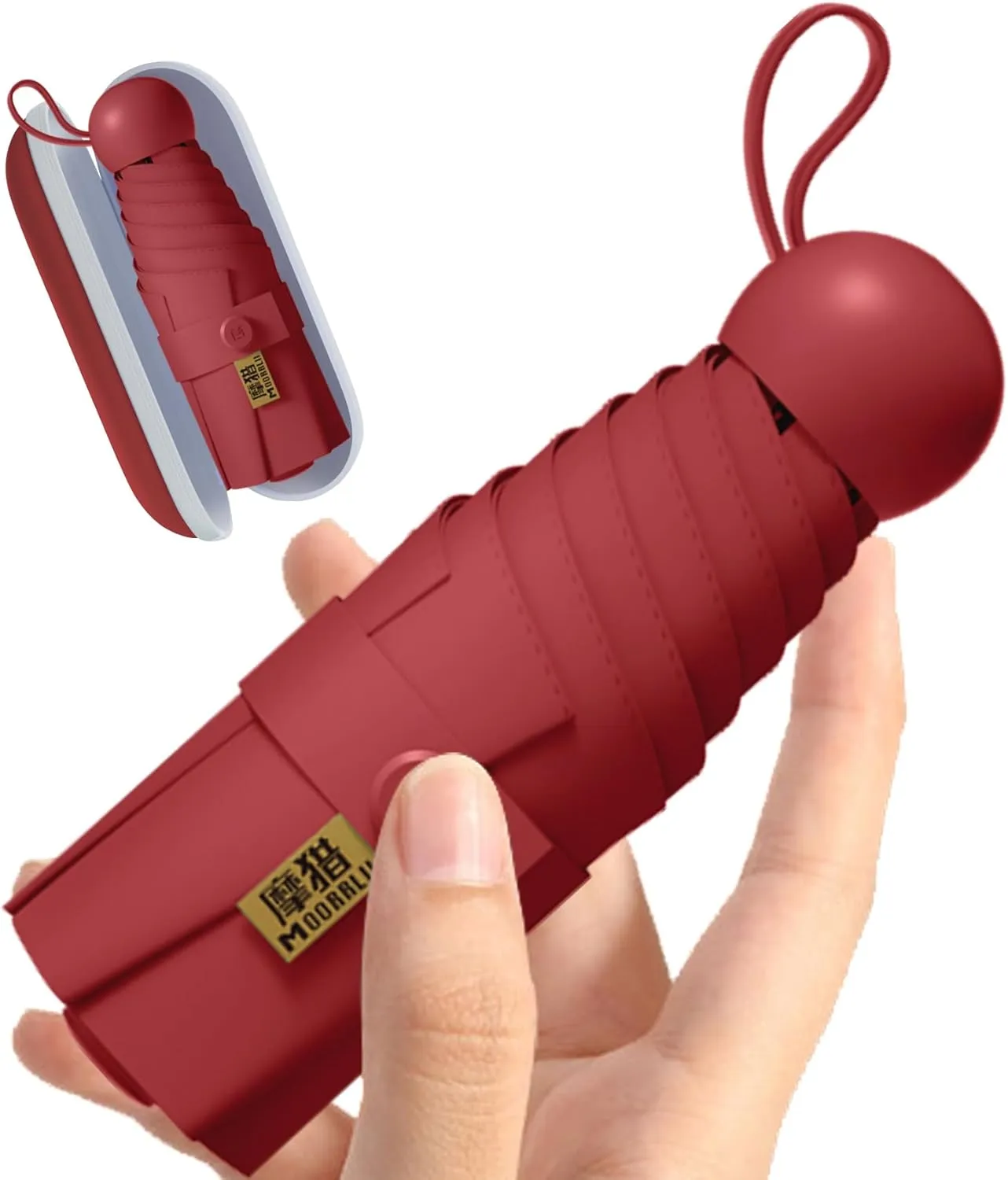Mini Travel Folding Umbrella for Purse - UPF 50  Sun & Rain UV Protection, Windproof Small Compact Lightweight Design Fits in Pocket or Bag, Portable Wallet Parasol for Commuter, Men Women Boys Girls