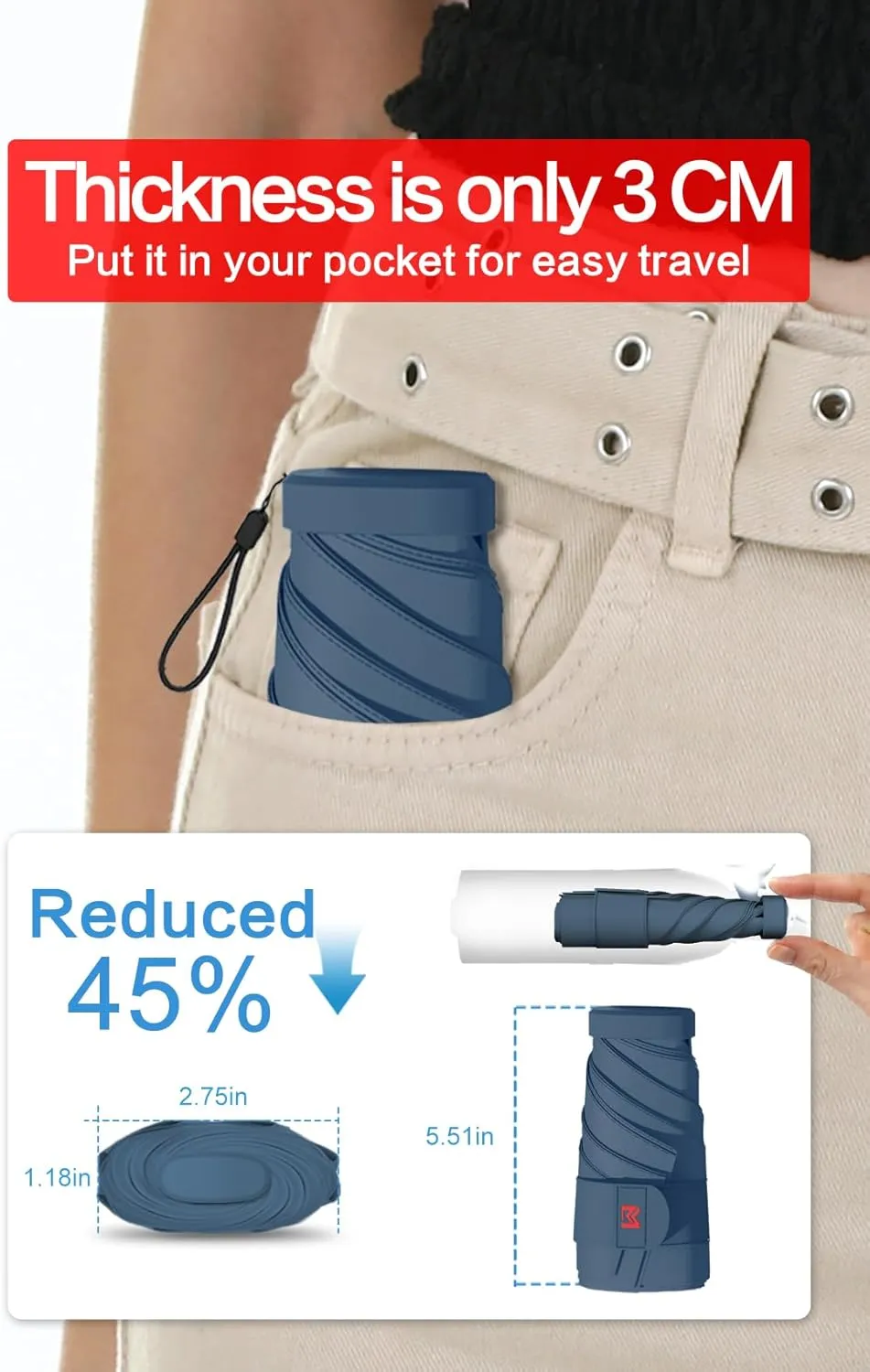 Mini Travel Folding Umbrella for Purse - UPF 50  Sun & Rain UV Protection, Windproof Small Compact Lightweight Design Fits in Pocket or Bag, Portable Wallet Parasol for Commuter, Men Women Boys Girls